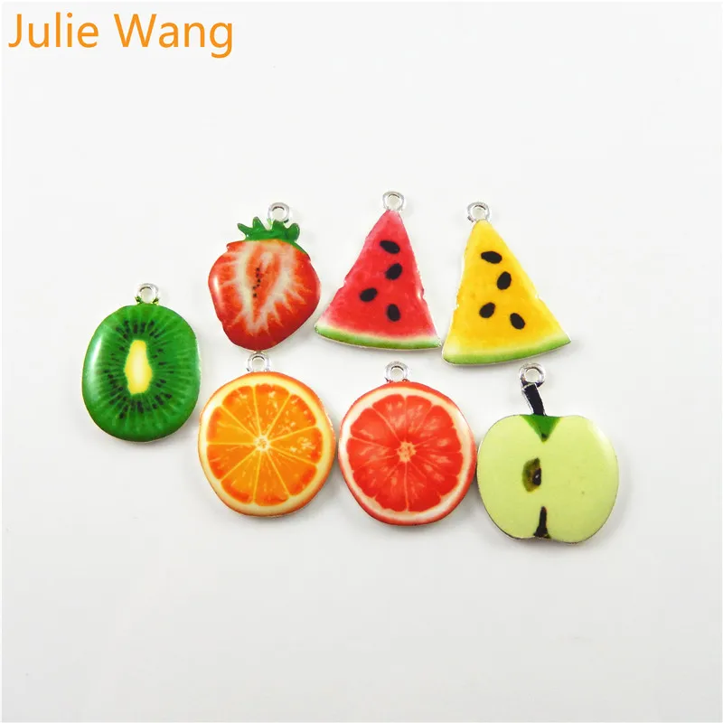 Julie Wang, 10 шт., сплав, эмаль, фрукты, апельсин, яблоко, арбуз, ожерелье, подвеска, серьги, браслет, подвески, ручная работа, ювелирное изделие, сделай сам