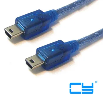 

0.3M Mini USB 5pin Cable Male to Mini 5P Male M/M Double Shielding(Foil+Braided) Transparent Blue Free Shipping pcies/lot