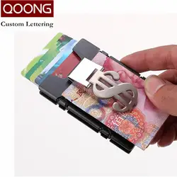 Qoong RFID Travel Card кошелек Для мужчин Для женщин Бизнес ID держатель кредитной карты модный бренд металла Алюминий Визитница с Биллом клип