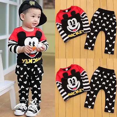 

1-6Y Mickey Toddler Kids Baby Boy Girl Clothes Top Long sleeves Cotton T-shirt Trousers Cotton Pants
