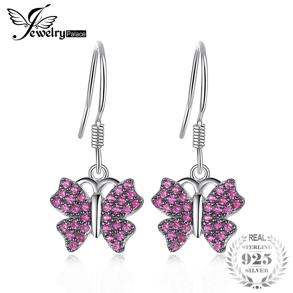 JewelryPalace Fashion 0.3ct Created Red Rubies Pave Butterfly Drop Earrings For Girls 925 Sterling Silver Jewelry Accessories | Украшения и
