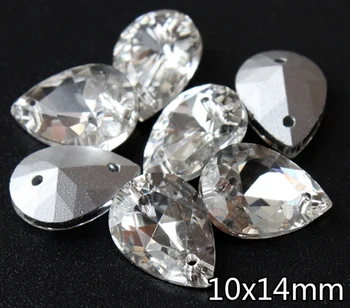 

240pcs/lot High Quality 10x14mm clear Crystal very Shiny crystal glass beads tear drop Shape Sewing Rhinestones SjkjSdCr