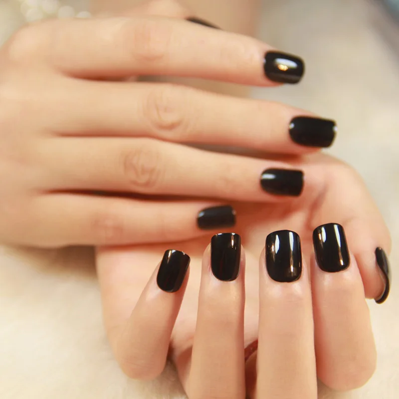 Блестящие черные искусственные ногти 24 шт.|nails done|nail art 3d flowernail gun nail sizes |