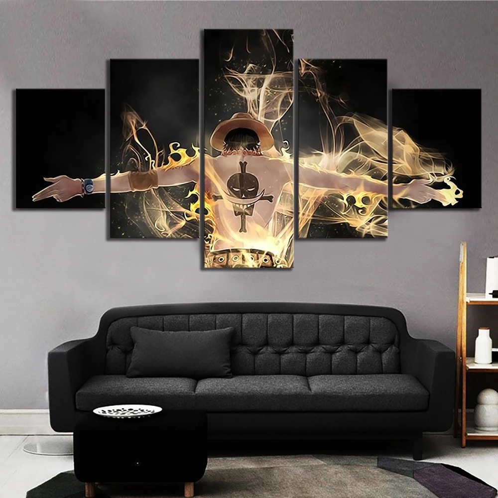 Hd Printed Modular Poster Wall Art 5 Pieces One Piece Portgas D Ace Home Decoration Canvas Painting Modern Picture For Boy Room Painting Calligraphy Aliexpress