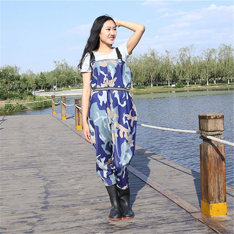 Waterproof Blue Camo Fishing Boots, Wader for Fishing Waders, Shoes, Overalls Chest Waders, Rubber Boots