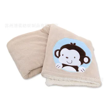 

Double layer composite blanket super soft fabric cartoon stickers embroidered autumn and winter 102*76cm