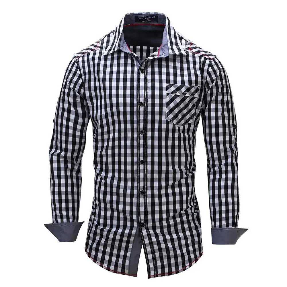 Для мужчин s в клетку рубашка с длинными рукавами одежда Slim Fit Повседневное