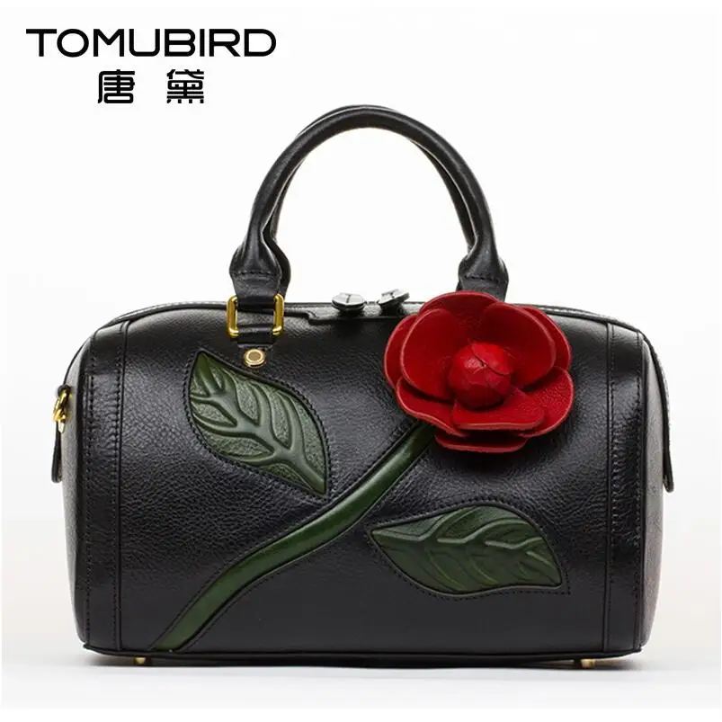 

Chinese wind dermis women bag Originality handmade three-dimensional flower handbag Shoulder Messenger Bag Boston bag
