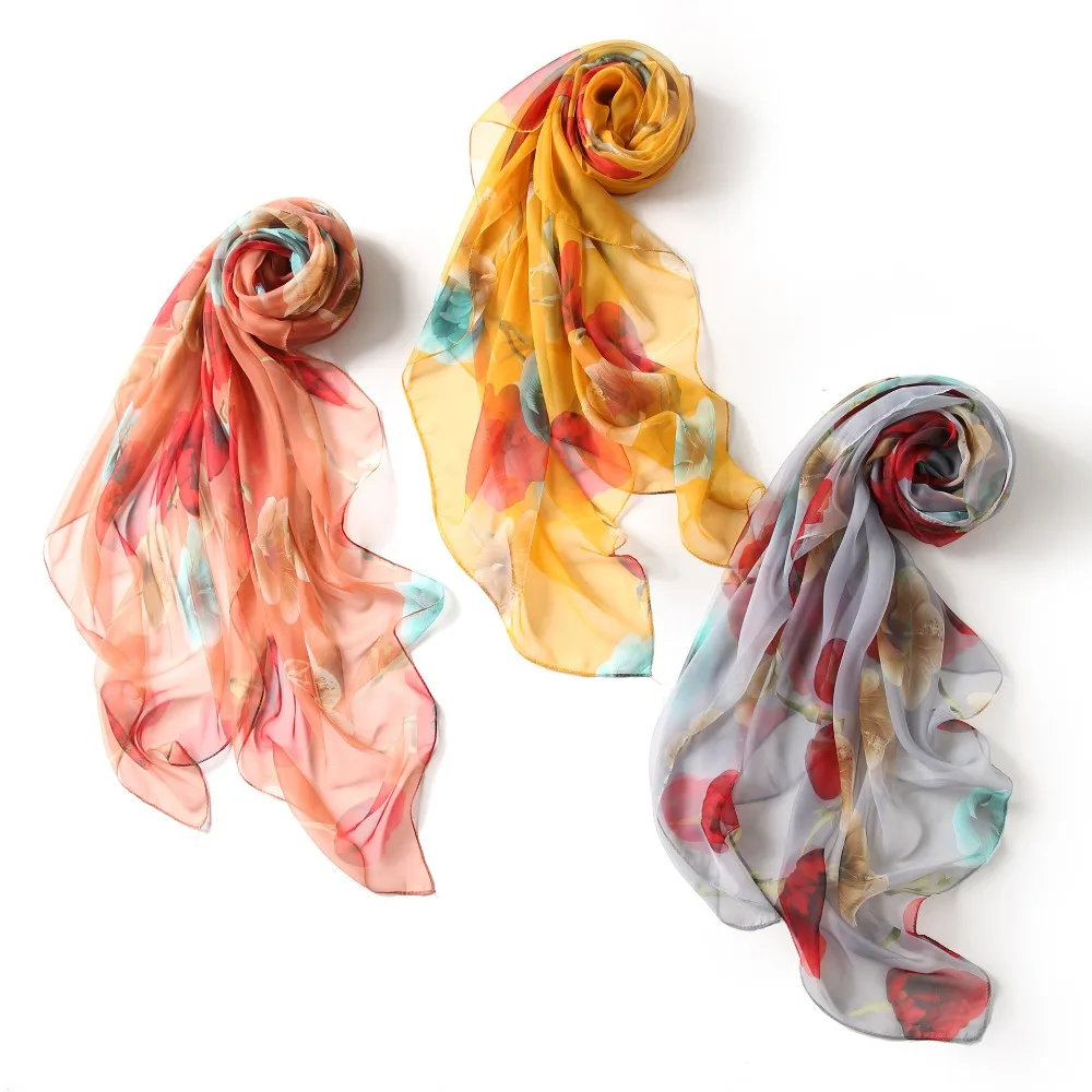 

Summer Ultra-thin Printed Imitation Silk scarf Women Long Soft Gauze Kerchief Sunscreen Beach Towel Air Conditioning Shawls