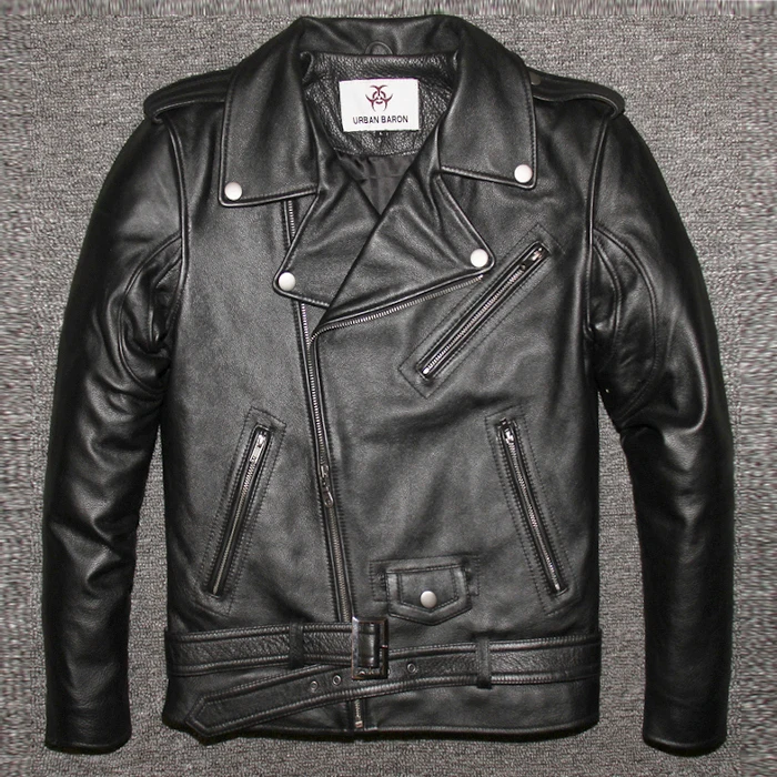 

Factory 2016 New Men's Genuine Leather Motorcycle Jacket Male Cowskin Oblique zipper Punk Rock Bomber Motorcycle Biker Coats
