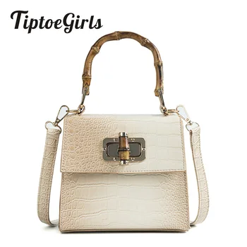 

Crocodile Pattern Small Square Bag Personality Bamboo Section Hand Small Bag Female Fashion Wild Shoulder Messenger Bag