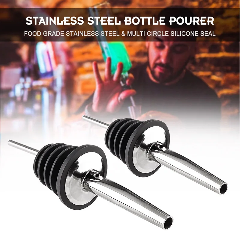 10 piezas de acero inoxidable licor alcohol Pourer flujo vino Bar aceite velocidad Pourer con 2 cepillos de limpieza y 12 largos polvo tapas