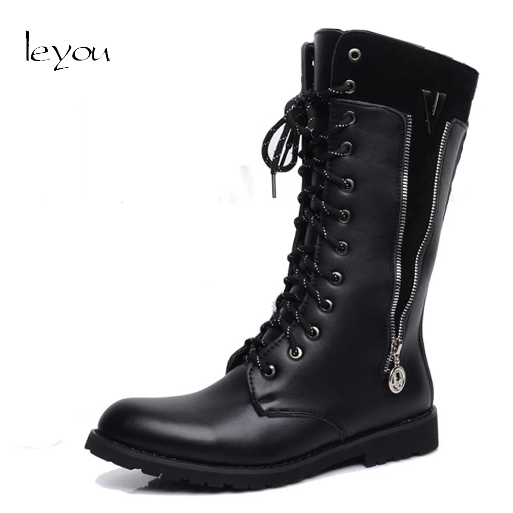 Fur Moto Mode Noir Hiver En Hommes Black Chaussures Martin Bottes Automne Marque Tirette black Au Genou Cuir Nouvelle 8qwr8ST