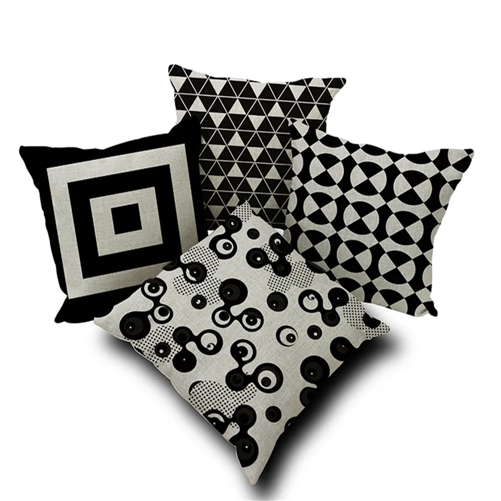 

Black and White Geometry Geometric Printed Decorative Throw Pillow Cushion Case Cover For Sofa Car Living Room 45X45CM
