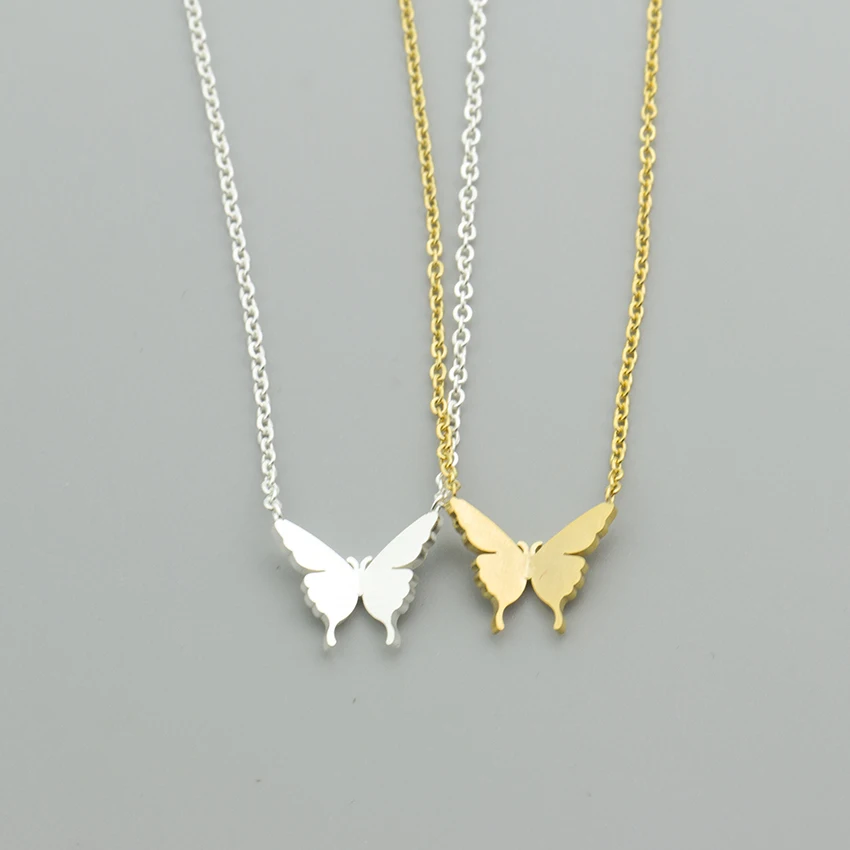 

Cute Butterfly Necklaces Pendants For Women Gold Silver Stainless Steel Long Chain Female Pendant Necklace Fashion Jewelry 2019