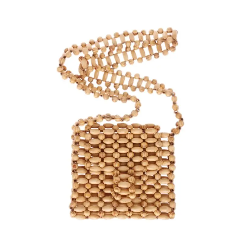 

Fashion Women Wooden Bead Shoulder Strap Bag Vintage Beach Bags Ladies Summer Purse Party Crossbody Bag Shopping Tote Handbag
