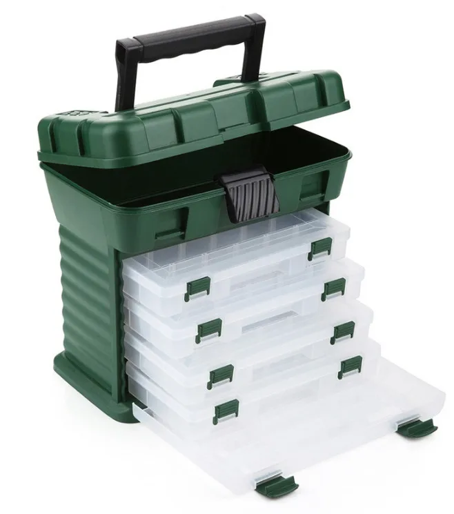 

High Quality Portable Outdoor Plastic 5-layer Large Fishing Gear Storage Box Large Capacity with Handle Fishing Gear Box Hoo#