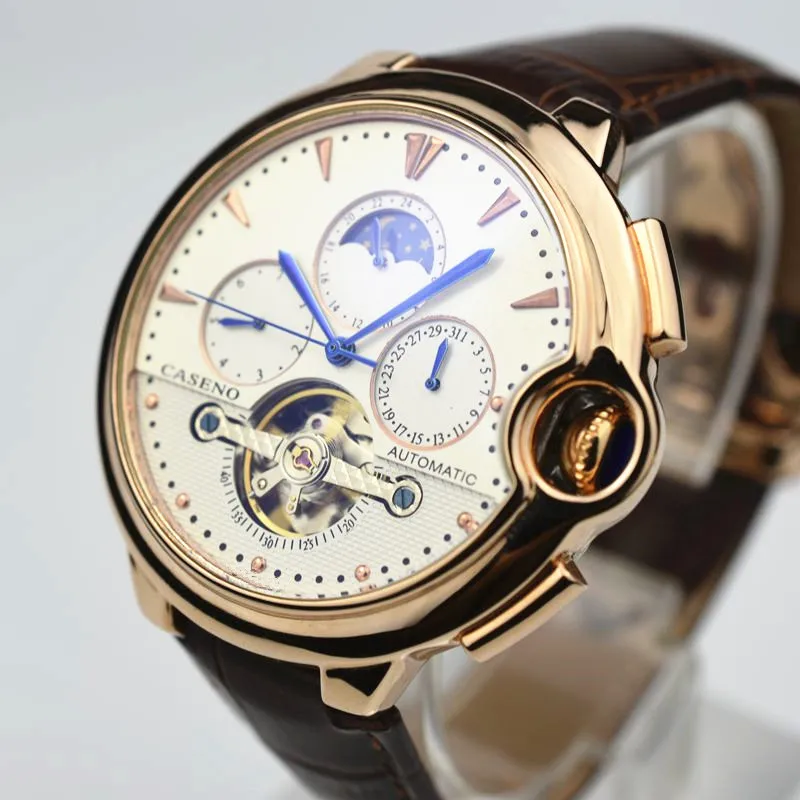 CASENO Tourbillon, деловые мужские часы, Топ бренд, роскошные часы с ремешком, мужские механические Автоматические наручные часы, мужские часы со скелетом