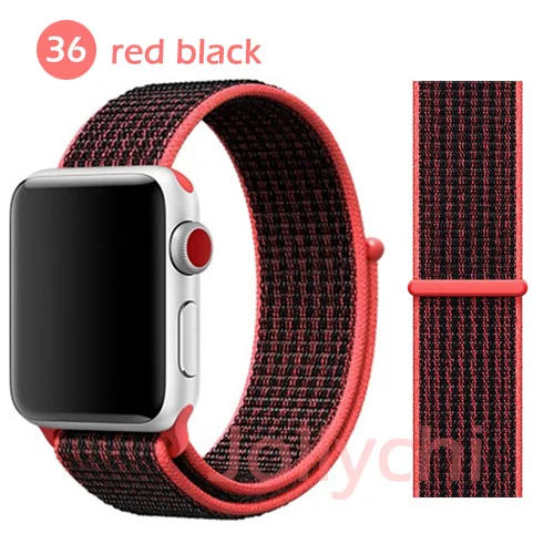 Дышащая повязка для apple Watch Series 4 3/2/1 полосы 38 мм 42 мм нейлоновая мягкая сменная Спортивная петля для iwatch 4 3 2 1 40 мм 44 мм - Цвет ремешка: red black