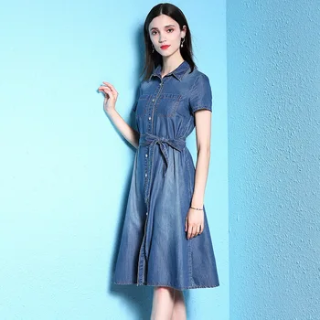 

2018 New arrival women's summer thin high waist dress knee-length lyocell denim dress thin NW16C6263B