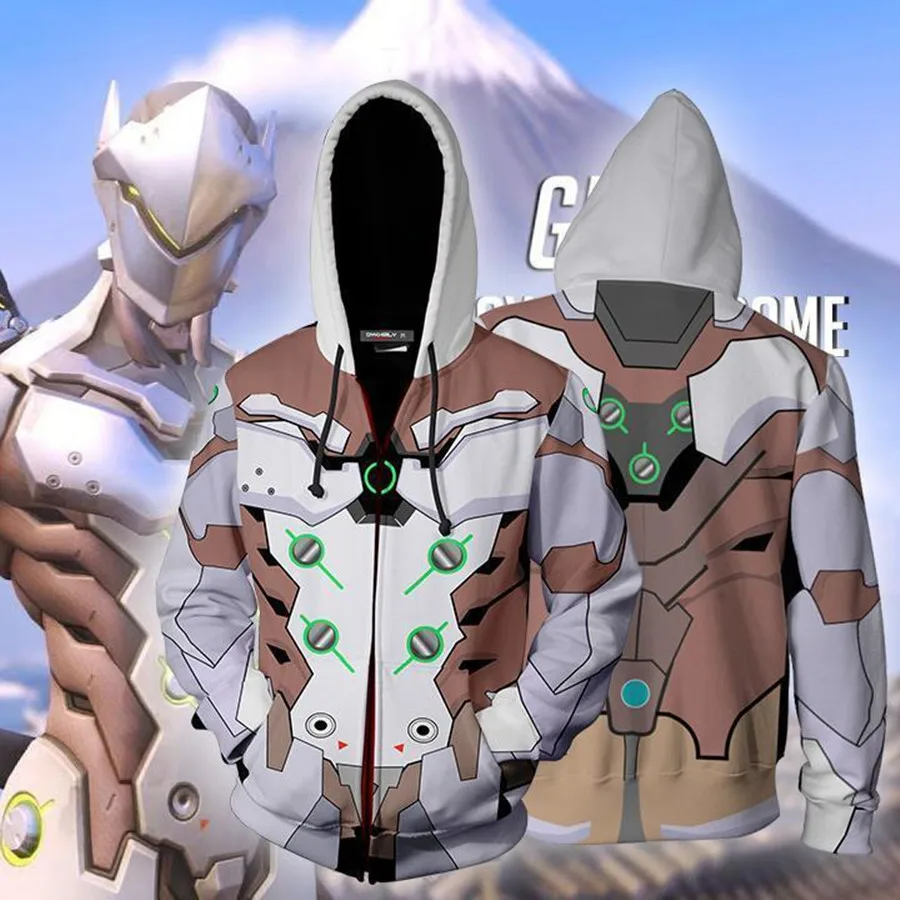 

3d Print Shimada Genji Overwatch OW Game Sweatshirts Hoodie Cosplay Costume Jackets Men Top Coat Zipper Casual Hoded