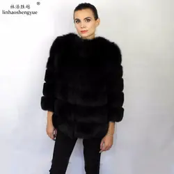 Linhaoshengyue 70 см 2017 Новый натуральным лисьим мехом женские пальто бесплатная доставка