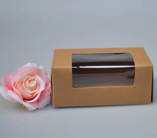 Шт. 10 шт. коричневый бумага оконные коробки макарон торт Kraft коробка с окном Крафтовая упаковочная коробка для выпечки торта Подарки Вечерние