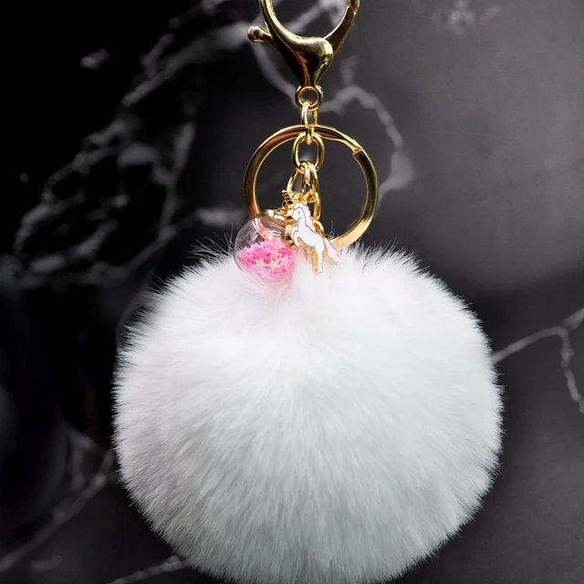 Llavero con unicornio y Pompón bonito de moda, piel sintética de pelo Llavero con pompón, cuentas redondas de estrellas, colgante para bolso, dijes, Llavero de piel Llavero con unicornio y Pompón bonito de moda, piel sintética de pelo Llavero con pompón, cuentas redondas de estrellas, colgante para bolso, dijes, Llavero de piel