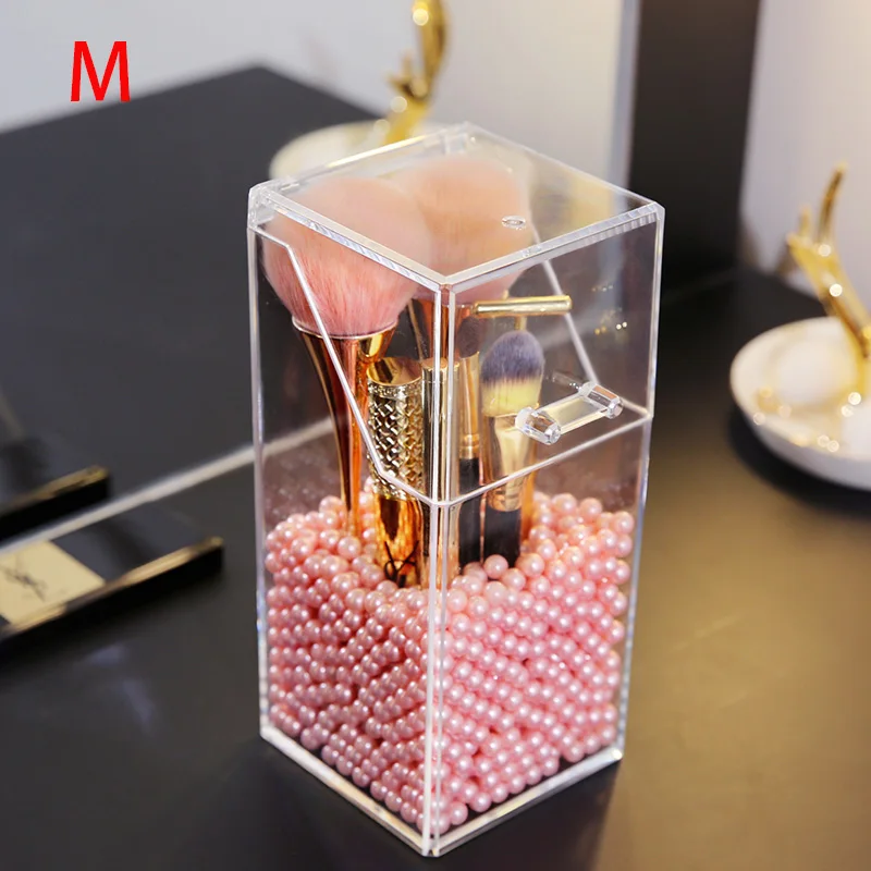 ANFEI косметический держатель для кистей прозрачный акриловый органайзер с пылезащитной крышкой высокое качество ящик для хранения кистей для макияжа C5052 - Цвет: square pink pearls
