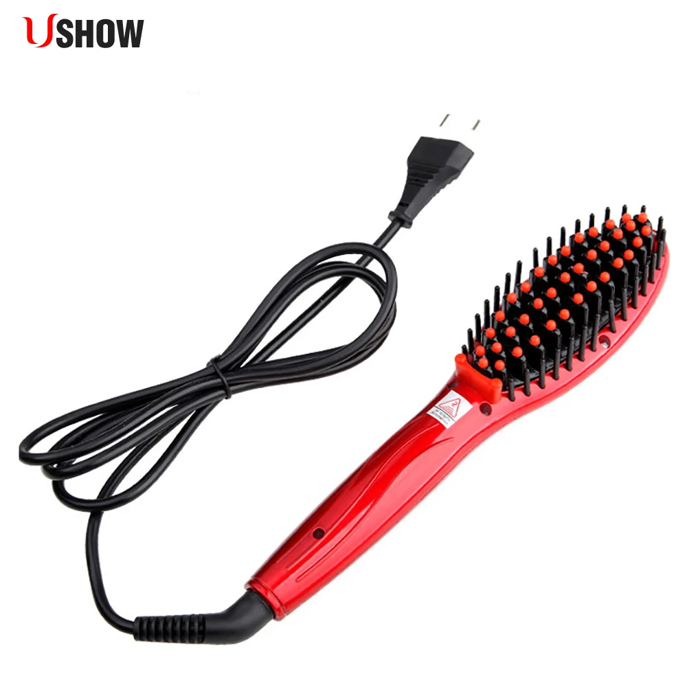 

USHOW Free Shipping professional Brush Hair Straightener Comb Irons Electric Fast heating Antomatic Hair Straighteners Brushes