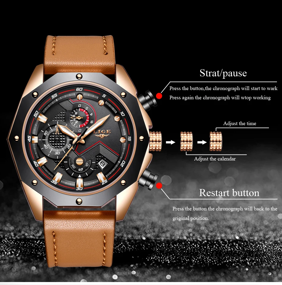 LIGE для мужчин s часы лучший бренд класса люкс кварцевые золотые часы повседневное кожа Военная Униформа водонепрониц