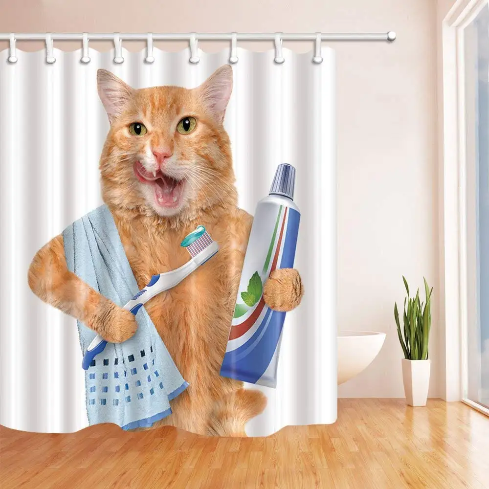 Good morning cat с зубной щёткой набор занавесок и ковриков для душа домашнее украшение