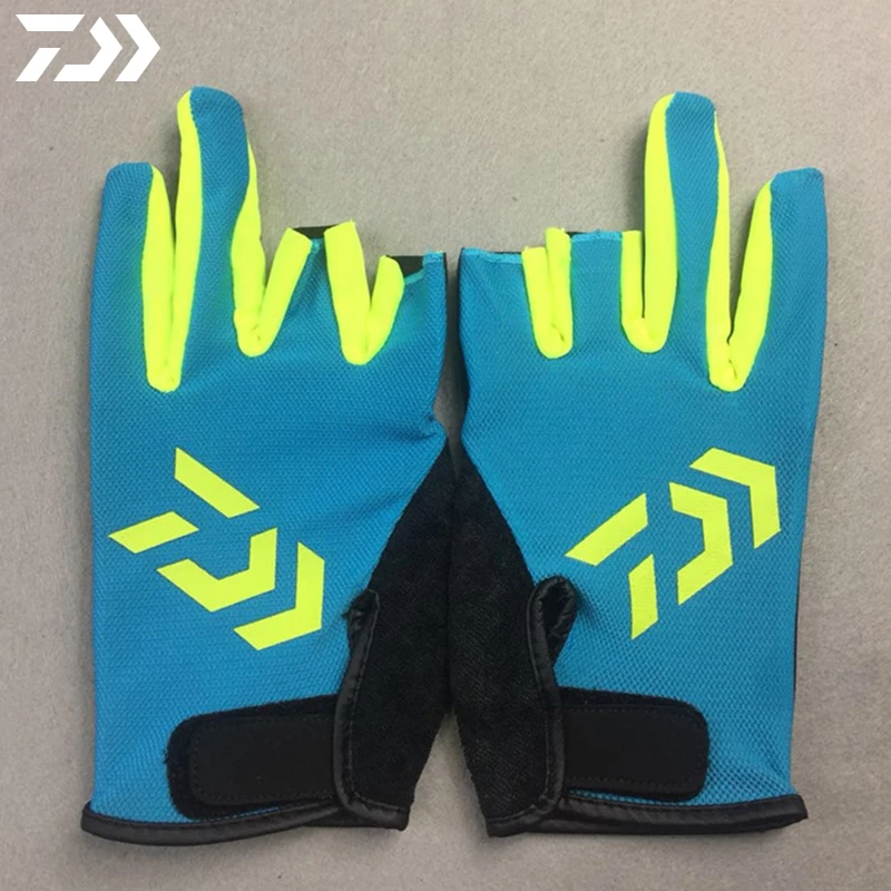 1 Pair DAIWA Anti-Slip 3 Fingers Cut Fishing Gloves Breathable Elasticity 3 Fingerless Hiking Sports Gloves