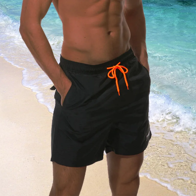 Мужские плавки, черные мужские плавки, Гавайские шорты, эластичный шнурок на талии, пляжные шорты для серфинга, купальный костюм с сетчатой подкладкой