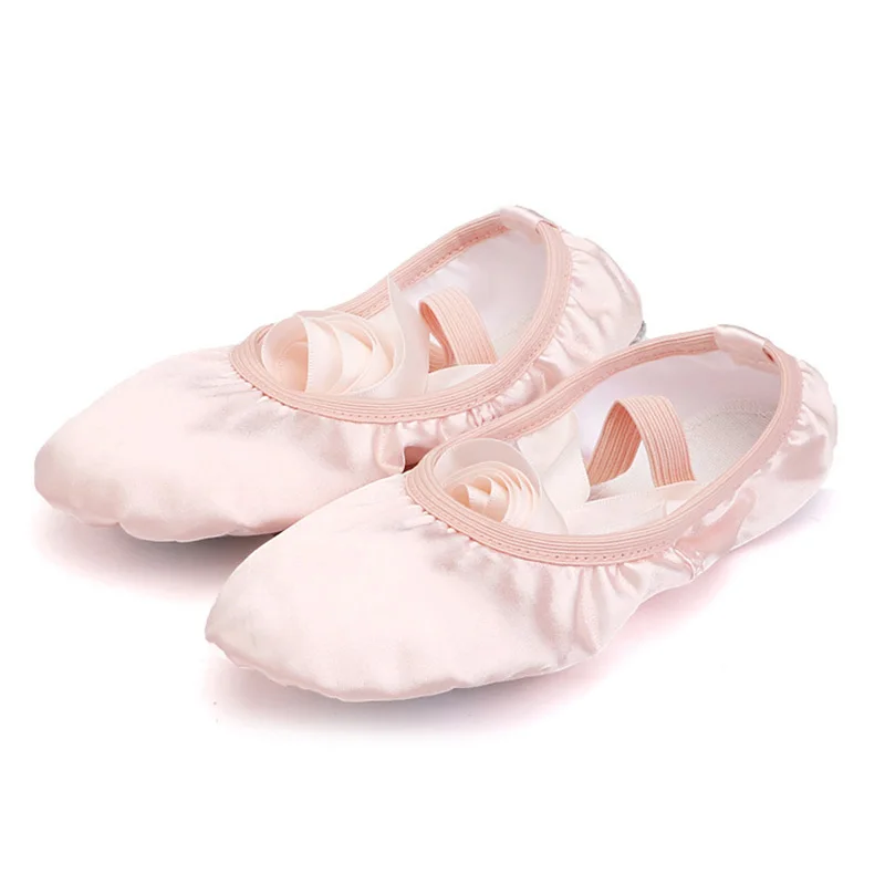Children's and Adult Girls Ballet Dance Shoes Satin Gymnastics Flats Split Sole with Ribbon YH-17