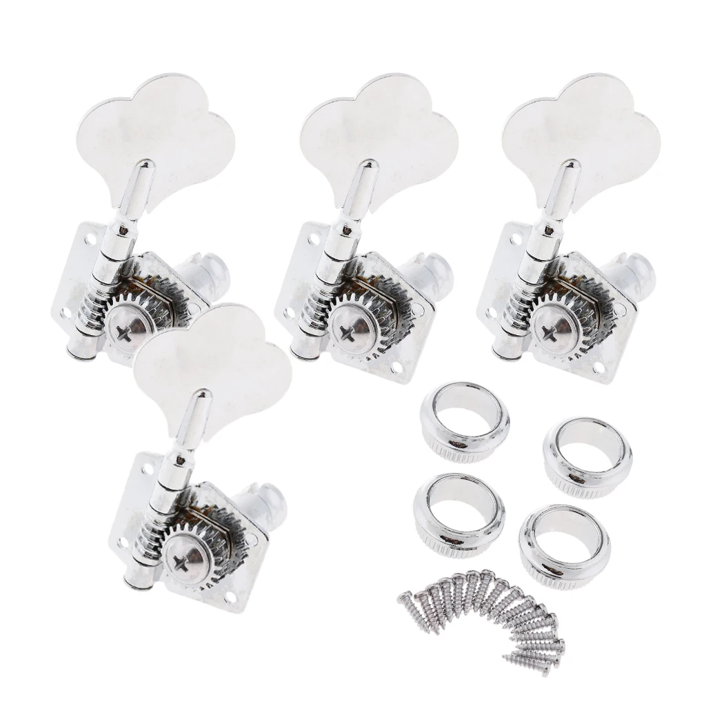 4 PCS 4R Metal String Tuning Pegs Machine Heads Tuner w/ Mounting Screws & Ferrules for Electric Bass 