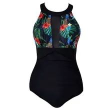 Купальник-танкини в богемном стиле с цветочным принтом и узором в горошек, с контролем живота, плиссированный сетчатый монокини с замочной скважиной, купальный костюм с бретелькой через шею