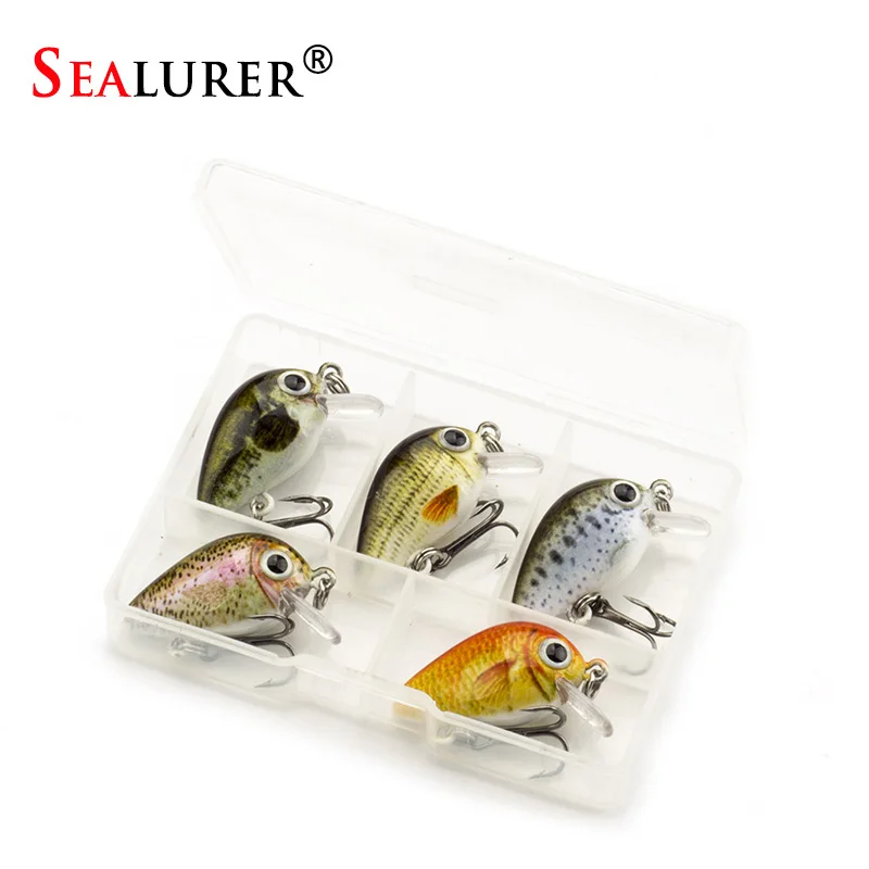 SEALURER 1 8 г 3 см Topwater японский воблер Mini Crankbait 5 приманки с пластиковой коробкой Fly