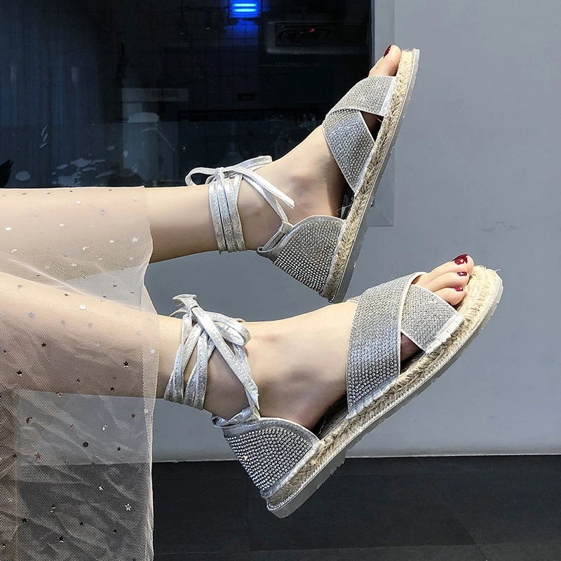

JELLYFOND Bling Crystal Gladiator Sandals Women Casual Summer Rome Sandals Espadrilles Flat Summer Shoes 2019 Sandalias Mujer