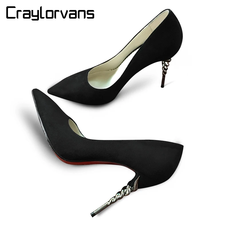 Image Craylorvans Top Quality Spike Heels 2017 Women Pumps Suede Pointed Toe Red Bottom High Heels Ladies office Shoes
