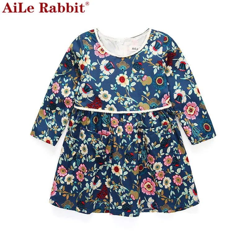 Одежда от «AiLe Rabbit», 18M-4 возраста платье для девочек Повседневное одежда с длинным рукавом, платье трапециевидной формы, платье принцессы, платья для девочек, осенняя одежда для малышей k1
