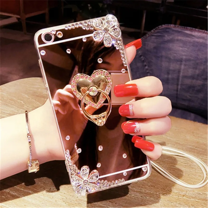 Luxury Rhinestone Case Cover For xiaomi Redmi 5A 6A Note 5 2S 5S Phone Case Glitter Mirror Girls with Ring Holder Stand Soft TPU