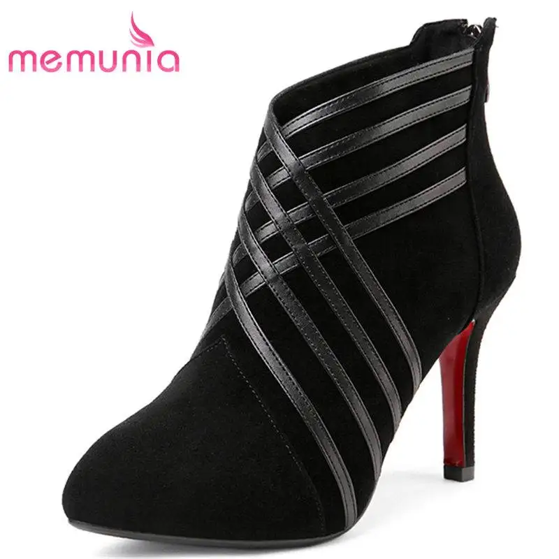 MEMUNIA HOT SALE 2018 fashion narrow band kid suede leather boots zipper ankle boots for women ...