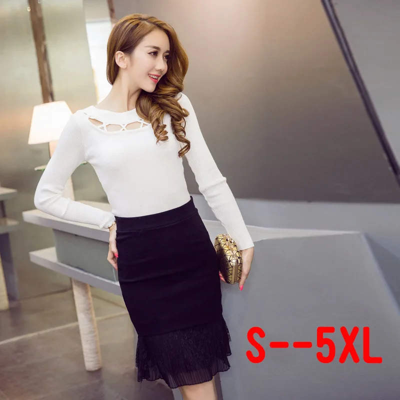2017 Autumn Winter Korean Lace Hem Skirt Women High Quality Plus Size