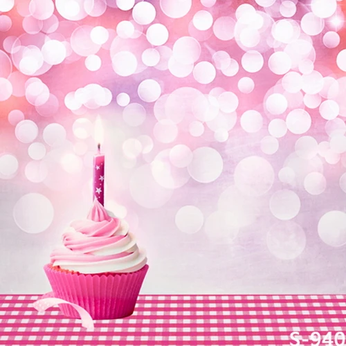 Pink Light Spot Red Floor with Pink Birthday Cake Photo Backdrops Background for Studio Digital Printed