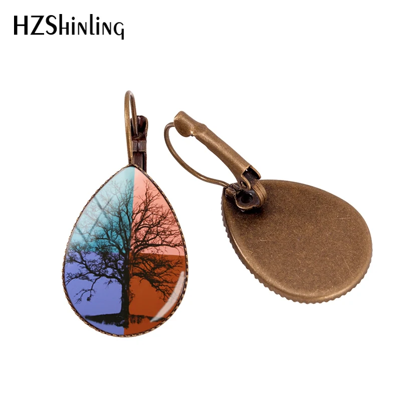 

2019 New Tree Of Life Tear Drop Ear Clip Life Trees Earring Clips Silver Glass Dome Color Trees Jewelry