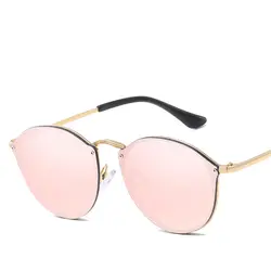 2018 Мода Cat Eye солнцезащитные очки марки Роскошный металлический каркас солнцезащитные очки без оправы Для женщин Винтаж Cateye зеркало UV400