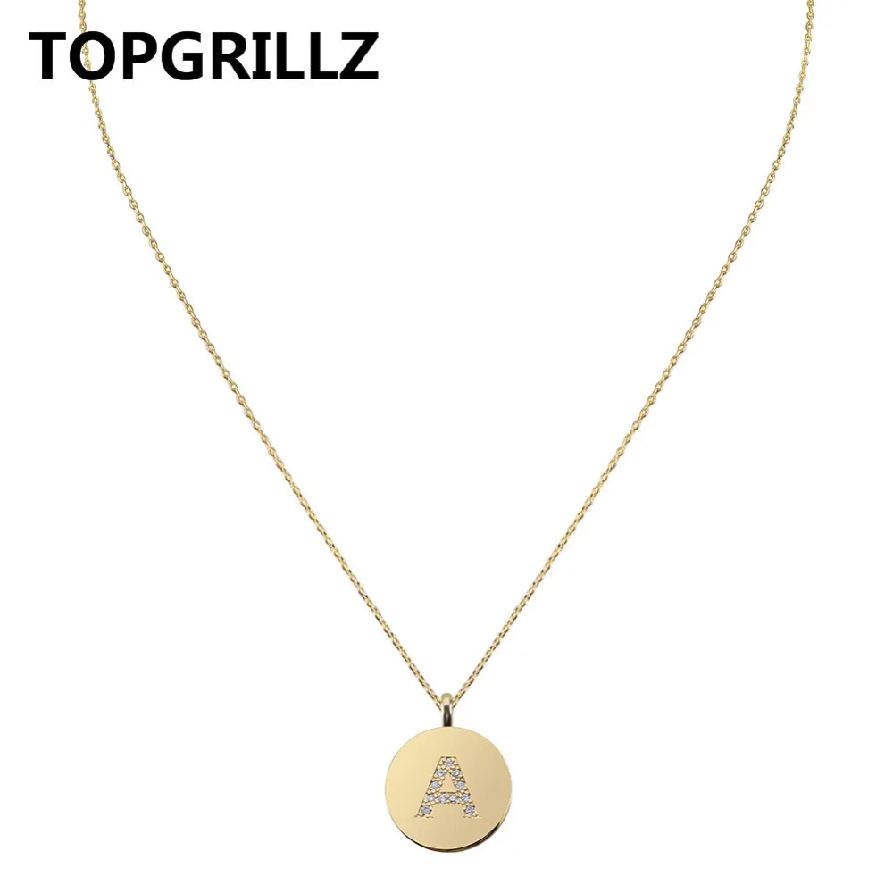 TOPGRILLZ серебро розовое золото; круг монеты Золото Цвет Начальная буква A-Z Ожерелье Циркон имя кулон для женщин бренд Monaco ювелирные изделия