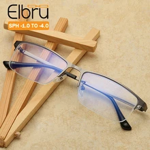 Elbru, анти-голубые лучи, мужские очки для близорукости, готовая квадратная полуоправа, полимерные линзы, очки для близорукости-1,0~-4,0, близорукие очки