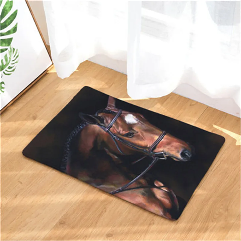 Приветственный напольный коврик лошадь печати фланель коврик для прихожей 40x60 см/50X80 см Кухня ковер Ванная комната Нескользящая лента